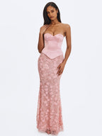 Uliya Rosy Pink Strapless Mermaid Peplum Maxi Dress - HOUSE OF SHE