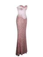Uliya Rosy Pink Strapless Mermaid Peplum Maxi Dress - HOUSE OF SHE