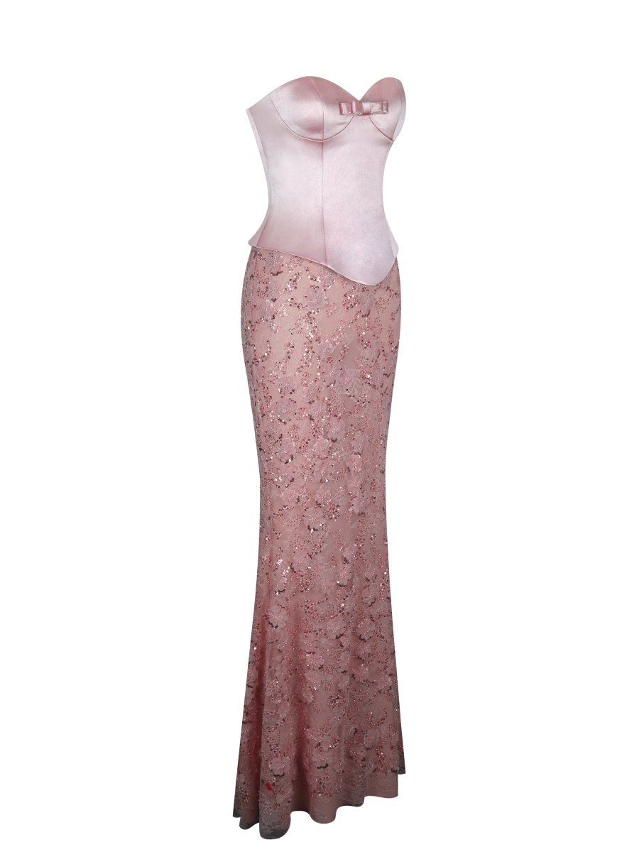 Uliya Rosy Pink Strapless Mermaid Peplum Maxi Dress - HOUSE OF SHE