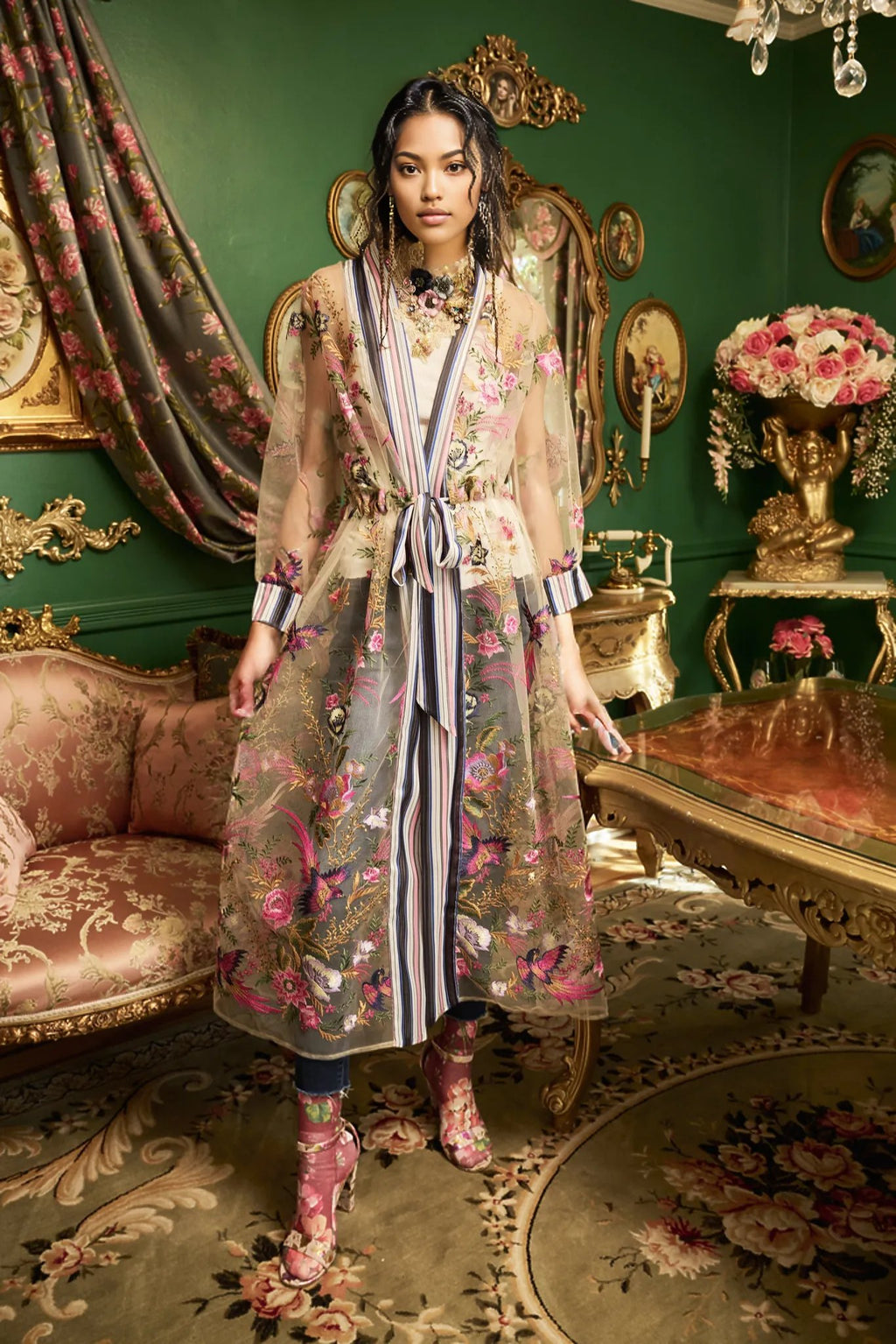 Jade Embroidered Mesh Duster - HOUSE OF SHE