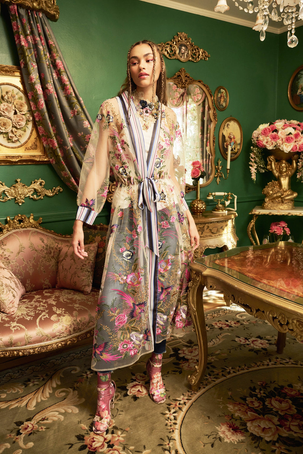 Jade Embroidered Mesh Duster - HOUSE OF SHE