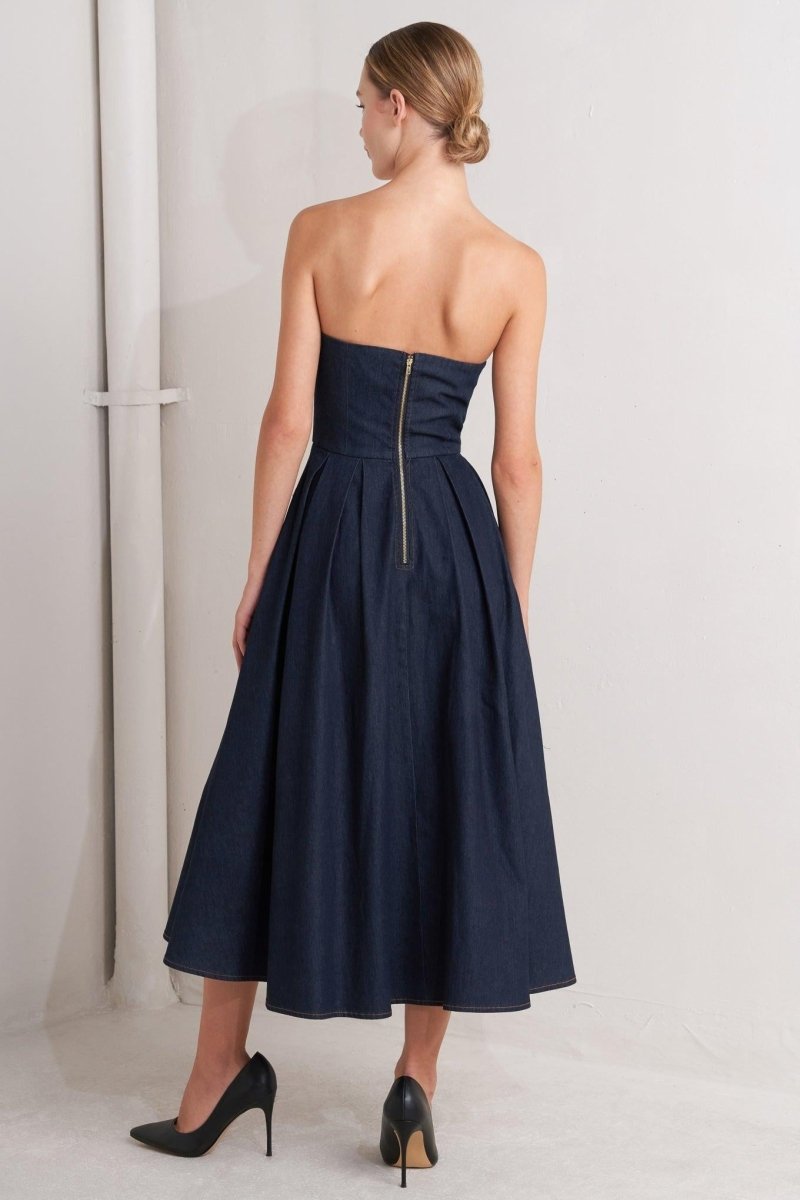 URBAN CORSET DENIM MIDI DRESS - HOUSE OF SHE