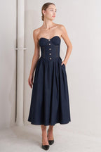 URBAN CORSET DENIM MIDI DRESS - HOUSE OF SHE