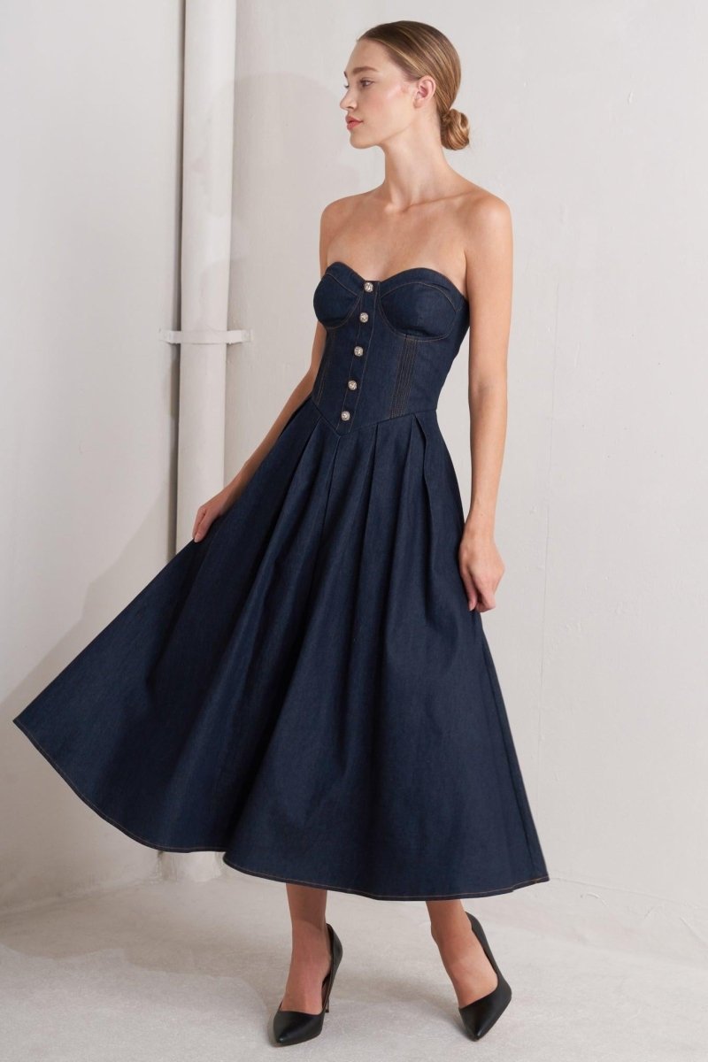 URBAN CORSET DENIM MIDI DRESS - HOUSE OF SHE