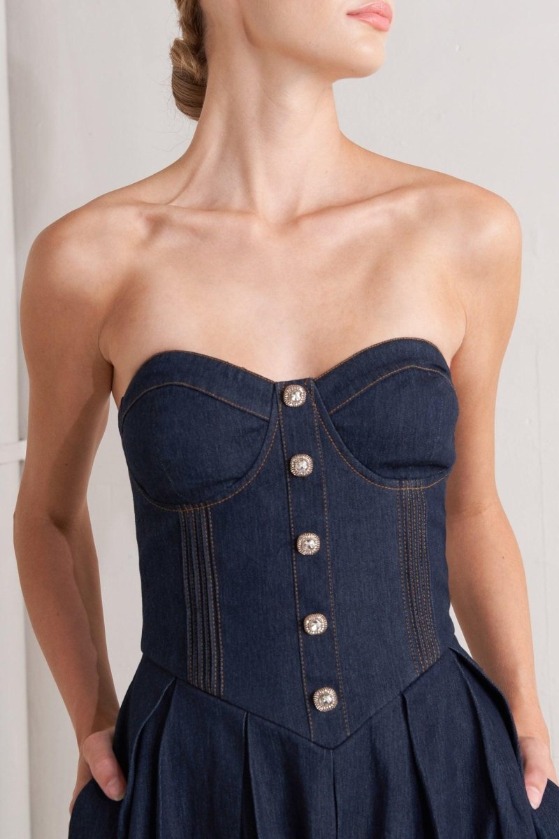 URBAN CORSET DENIM MIDI DRESS - HOUSE OF SHE
