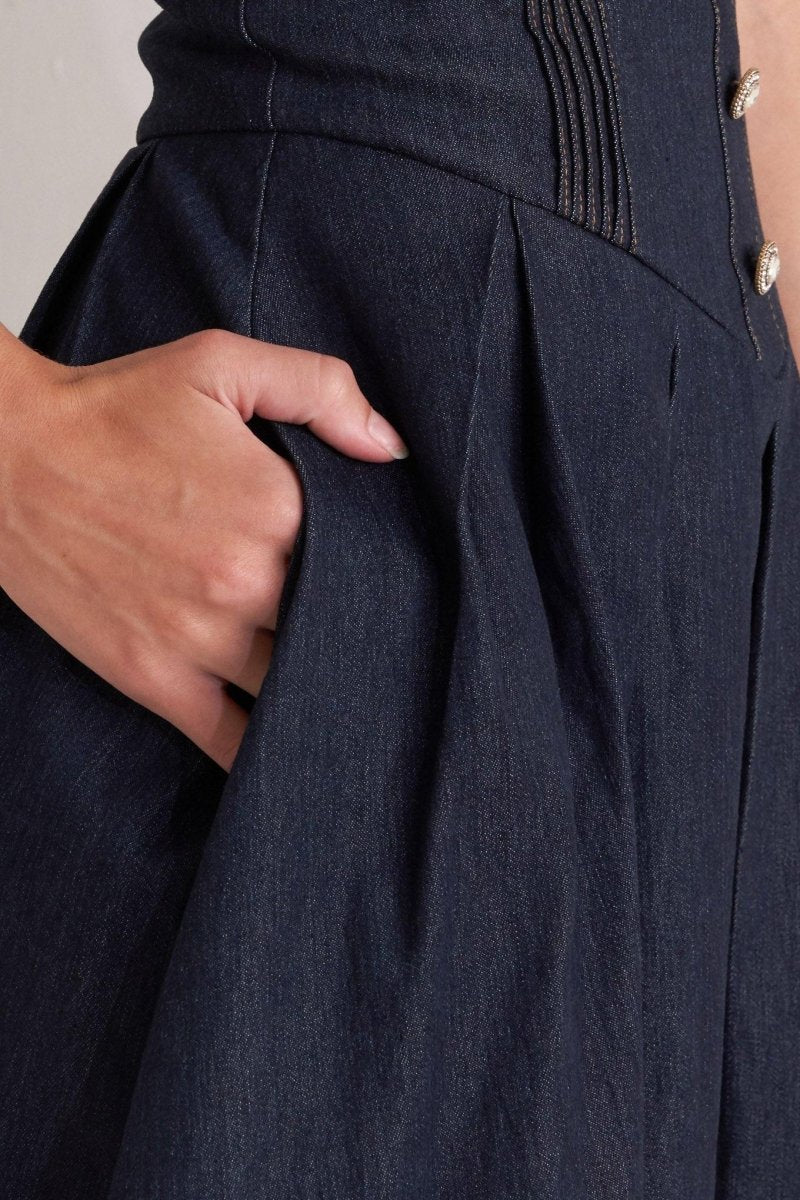 URBAN CORSET DENIM MIDI DRESS - HOUSE OF SHE