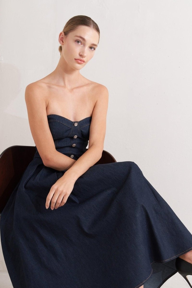 URBAN CORSET DENIM MIDI DRESS - HOUSE OF SHE