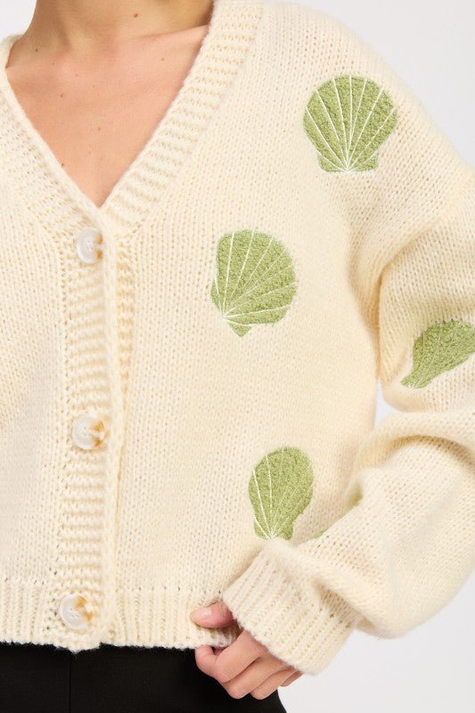 V NECK BUTTON FRONT APPLIQUE CARDIGAN - HOUSE OF SHE
