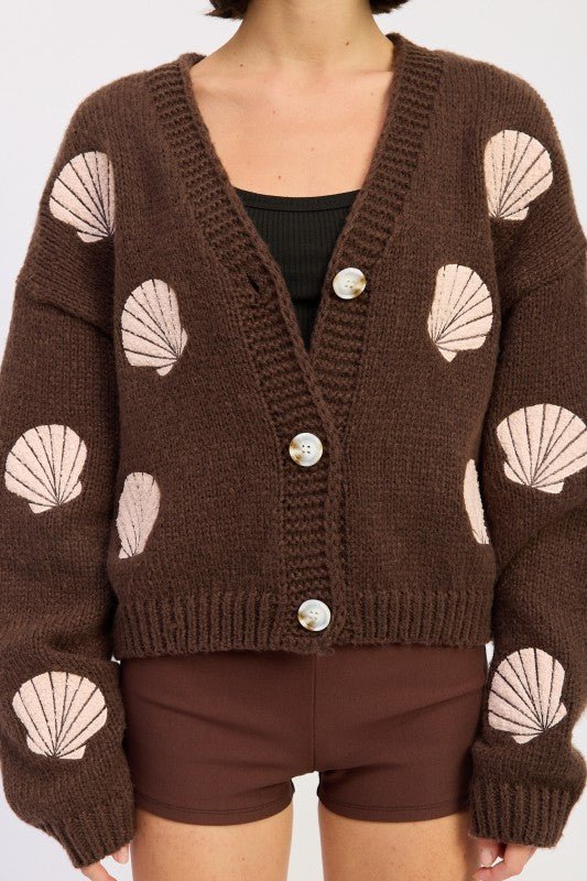 V NECK BUTTON FRONT APPLIQUE CARDIGAN - HOUSE OF SHE