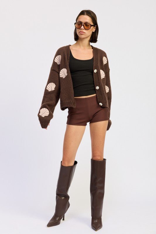 V NECK BUTTON FRONT APPLIQUE CARDIGAN - HOUSE OF SHE