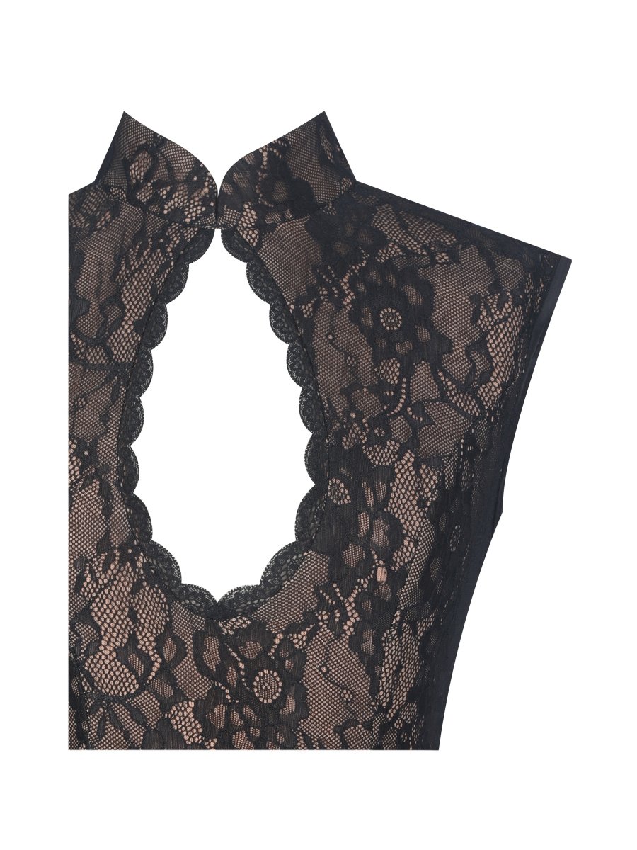 Valerie Black Lace Teardrop Neckline Ruched Mini Dress - HOUSE OF SHE