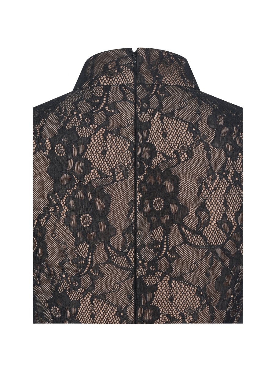 Valerie Black Lace Teardrop Neckline Ruched Mini Dress - HOUSE OF SHE