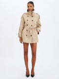 Vanetta Tan High Collar Double - Breasted Trench Mini Coat - HOUSE OF SHE