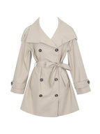 Vanetta Tan High Collar Double - Breasted Trench Mini Coat - HOUSE OF SHE