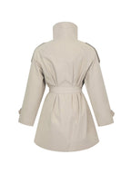 Vanetta Tan High Collar Double - Breasted Trench Mini Coat - HOUSE OF SHE