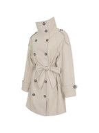 Vanetta Tan High Collar Double - Breasted Trench Mini Coat - HOUSE OF SHE