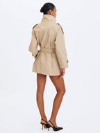 Vanetta Tan High Collar Double - Breasted Trench Mini Coat - HOUSE OF SHE