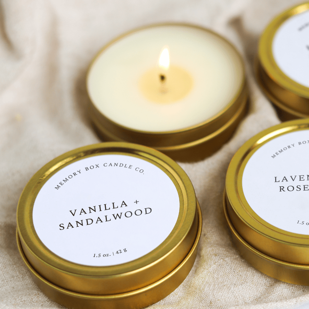 Vanilla + Sandalwood - 1.5 oz. Gold Tin Soy Candle - HOUSE OF SHE