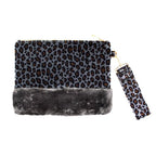 Vegan Leopard Faux Fur Trim Clutch Wristlet Bag - HOUSE OF SHE