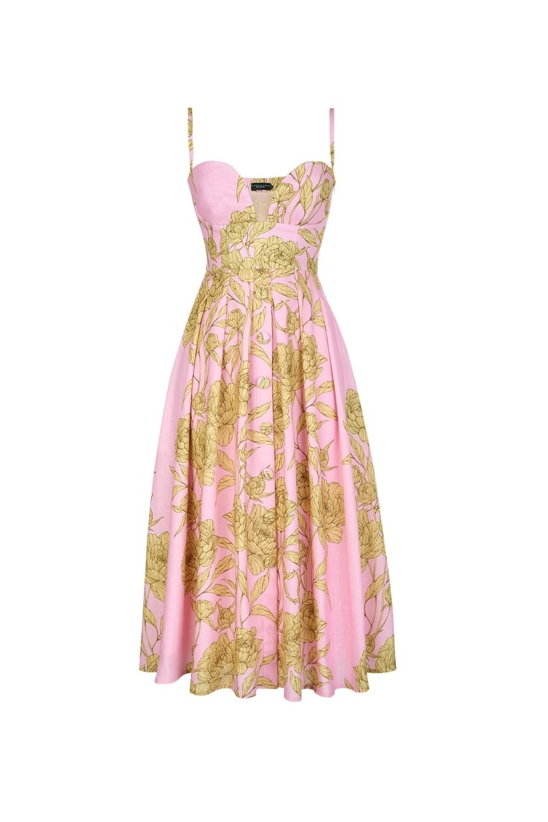 VENETA DRESS IN SUNLIT PINK PRINT - HOUSE OF SHE