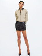 Vinette Sage Cotton Gabardine Cropped Front Zip Jacket - HOUSE OF SHE