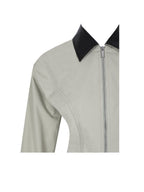 Vinette Sage Cotton Gabardine Cropped Front Zip Jacket - HOUSE OF SHE