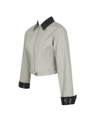 Vinette Sage Cotton Gabardine Cropped Front Zip Jacket - HOUSE OF SHE