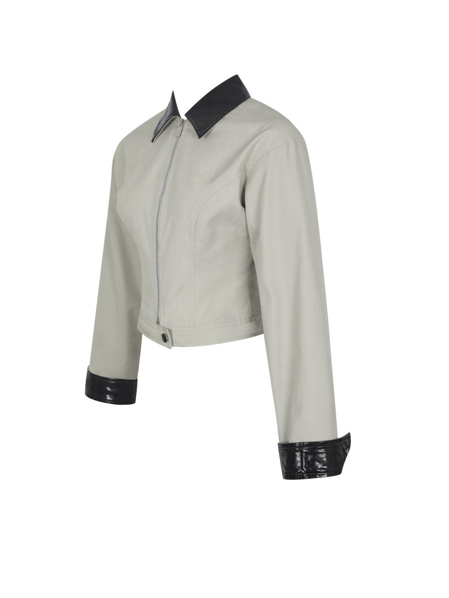 Vinette Sage Cotton Gabardine Cropped Front Zip Jacket - HOUSE OF SHE