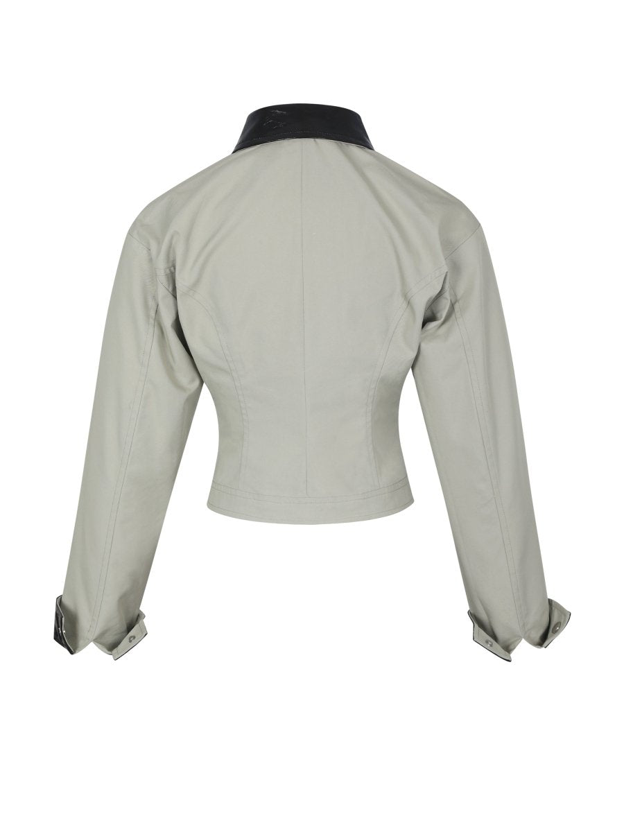 Vinette Sage Cotton Gabardine Cropped Front Zip Jacket - HOUSE OF SHE