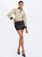 Vinette Sage Cotton Gabardine Cropped Front Zip Jacket - HOUSE OF SHE