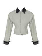 Vinette Sage Cotton Gabardine Cropped Front Zip Jacket - HOUSE OF SHE