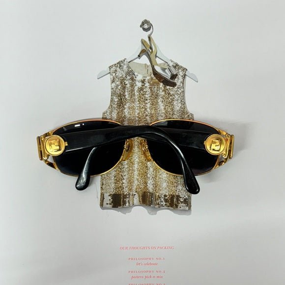 Vintage Fendi Gold Sunglasses - Authenticated w/ COA - HOUSE OF SHE