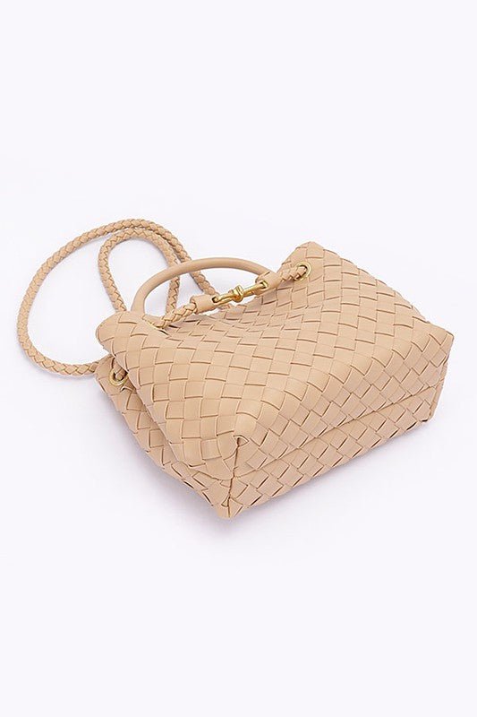 Weaved Faux Leather Convertible Shoulder Bag - HOUSE OF SHE