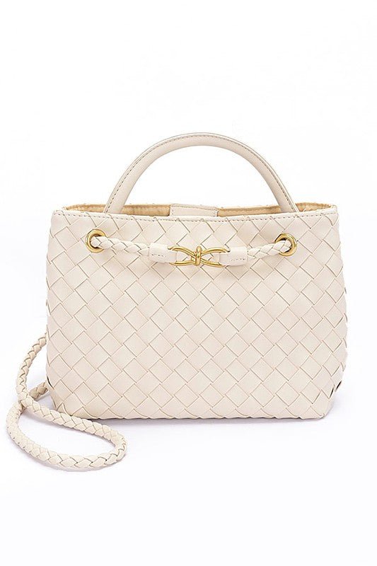 Weaved Faux Leather Convertible Shoulder Bag - HOUSE OF SHE