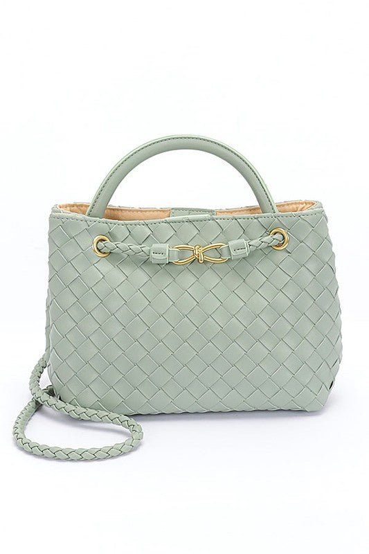Weaved Faux Leather Convertible Shoulder Bag - HOUSE OF SHE