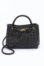 Weaved Faux Leather Convertible Shoulder Bag - HOUSE OF SHE