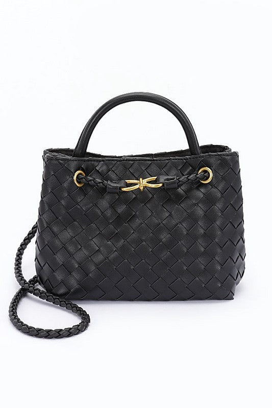 Weaved Faux Leather Convertible Shoulder Bag - HOUSE OF SHE