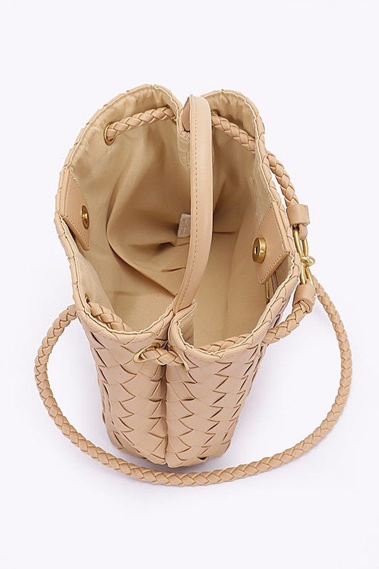 Weaved Faux Leather Convertible Shoulder Bag - HOUSE OF SHE