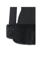Wenona Black Fur Trimmed V - Neck Mini Blazer Dress - HOUSE OF SHE