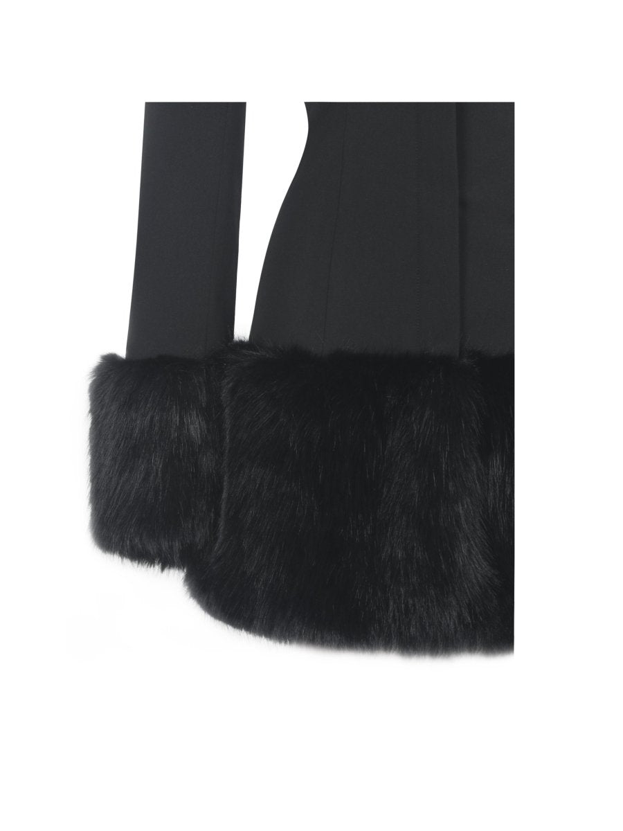 Wenona Black Fur Trimmed V - Neck Mini Blazer Dress - HOUSE OF SHE
