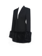 Wenona Black Fur Trimmed V - Neck Mini Blazer Dress - HOUSE OF SHE