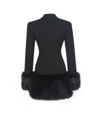 Wenona Black Fur Trimmed V - Neck Mini Blazer Dress - HOUSE OF SHE