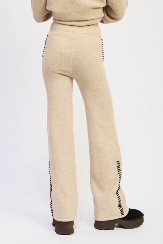 WIDE LEG PANTS WITH BLANKET STITCHING - HOUSE OF SHE