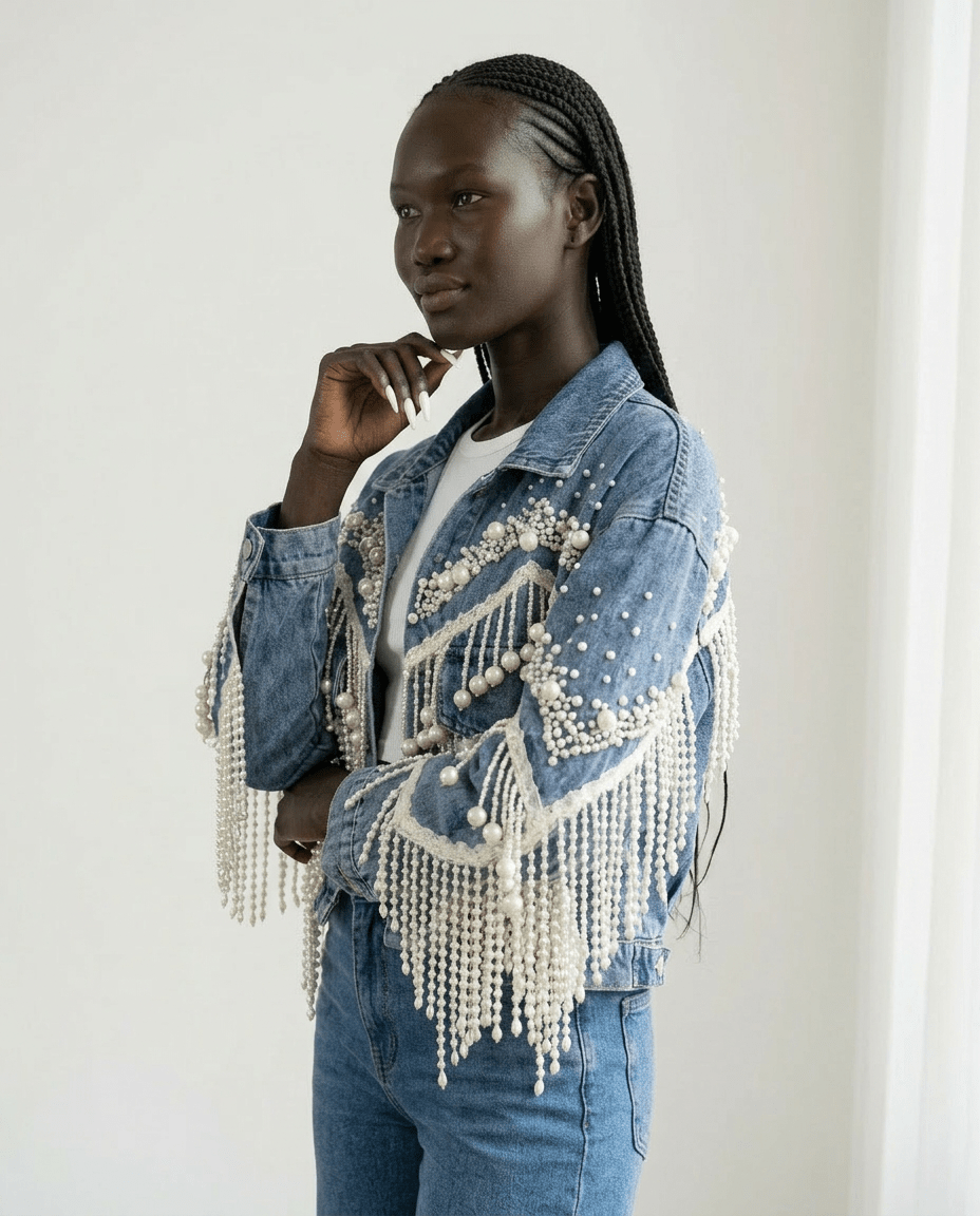 Wild Heart Pearl Tassel Denim Jacket - HOUSE OF SHE