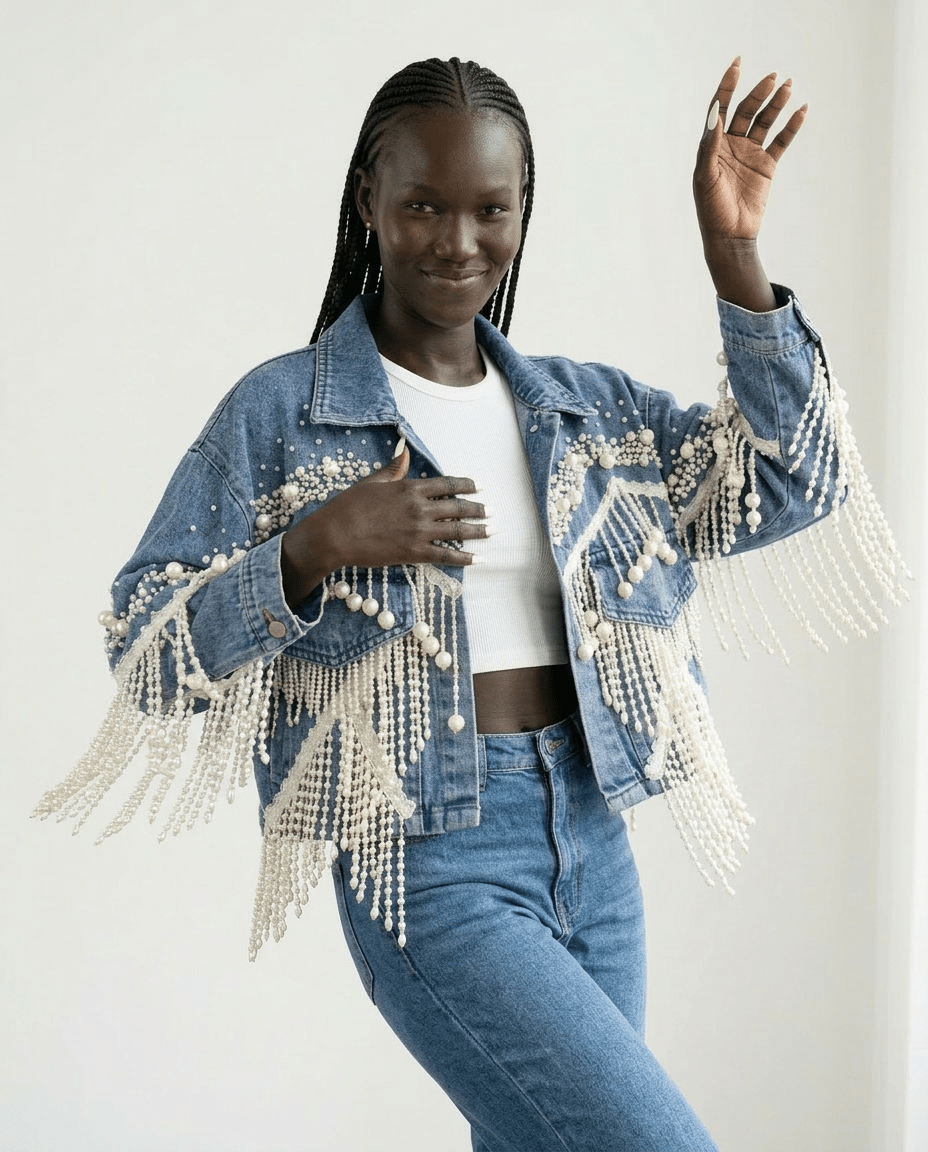Wild Heart Pearl Tassel Denim Jacket - HOUSE OF SHE