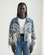 Wild Heart Pearl Tassel Denim Jacket - HOUSE OF SHE