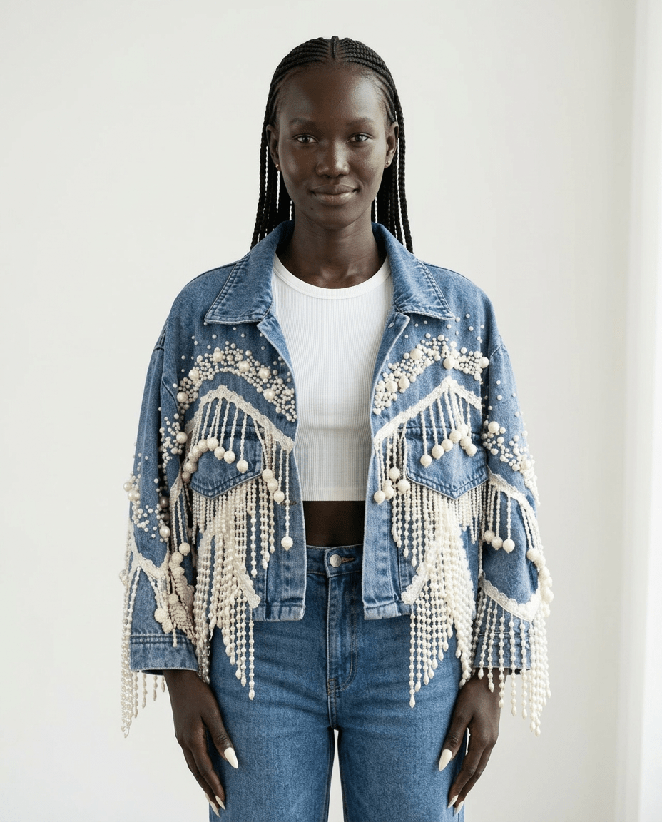 Wild Heart Pearl Tassel Denim Jacket - HOUSE OF SHE