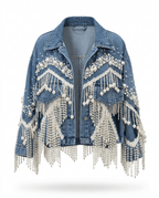 Wild Heart Pearl Tassel Denim Jacket - HOUSE OF SHE