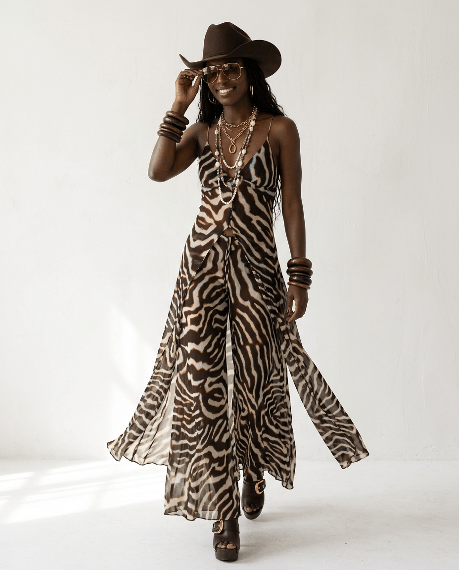 Wild Heart Striped Chiffon Two-Piece Set - HOUSE OF SHE