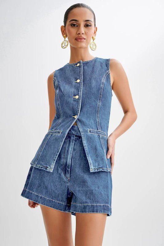 WOMEN FASHION DENIM TWO PIECE SET - HOUSE OF SHE